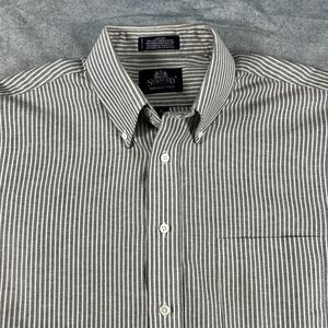 Stafford Oxford Shirt Gray pinstripe Short Sleeve Sz L - 16" neck